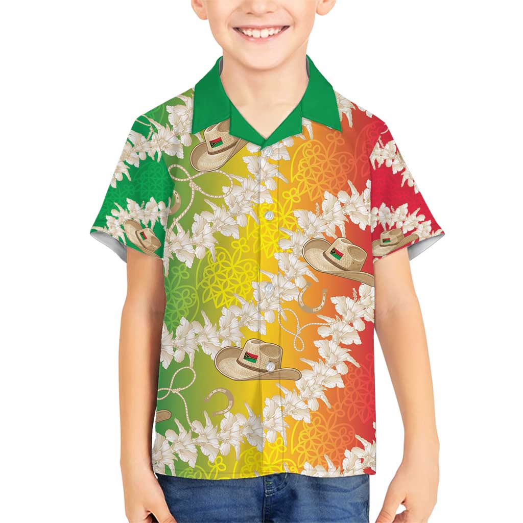 Vanuatu Cowboy Family Matching Off Shoulder Maxi Dress and Hawaiian Shirt Straw Hats Hibiscus With Sand Drawing LT14 Son's Shirt Reggae - Polynesian Pride