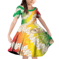 Vanuatu Cowboy Family Matching Off Shoulder Short Dress and Hawaiian Shirt Straw Hats Hibiscus With Sand Drawing LT14 Daughter's Dress Reggae - Polynesian Pride