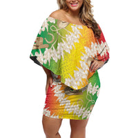 Vanuatu Cowboy Family Matching Off Shoulder Short Dress and Hawaiian Shirt Straw Hats Hibiscus With Sand Drawing LT14 Mom's Dress Reggae - Polynesian Pride