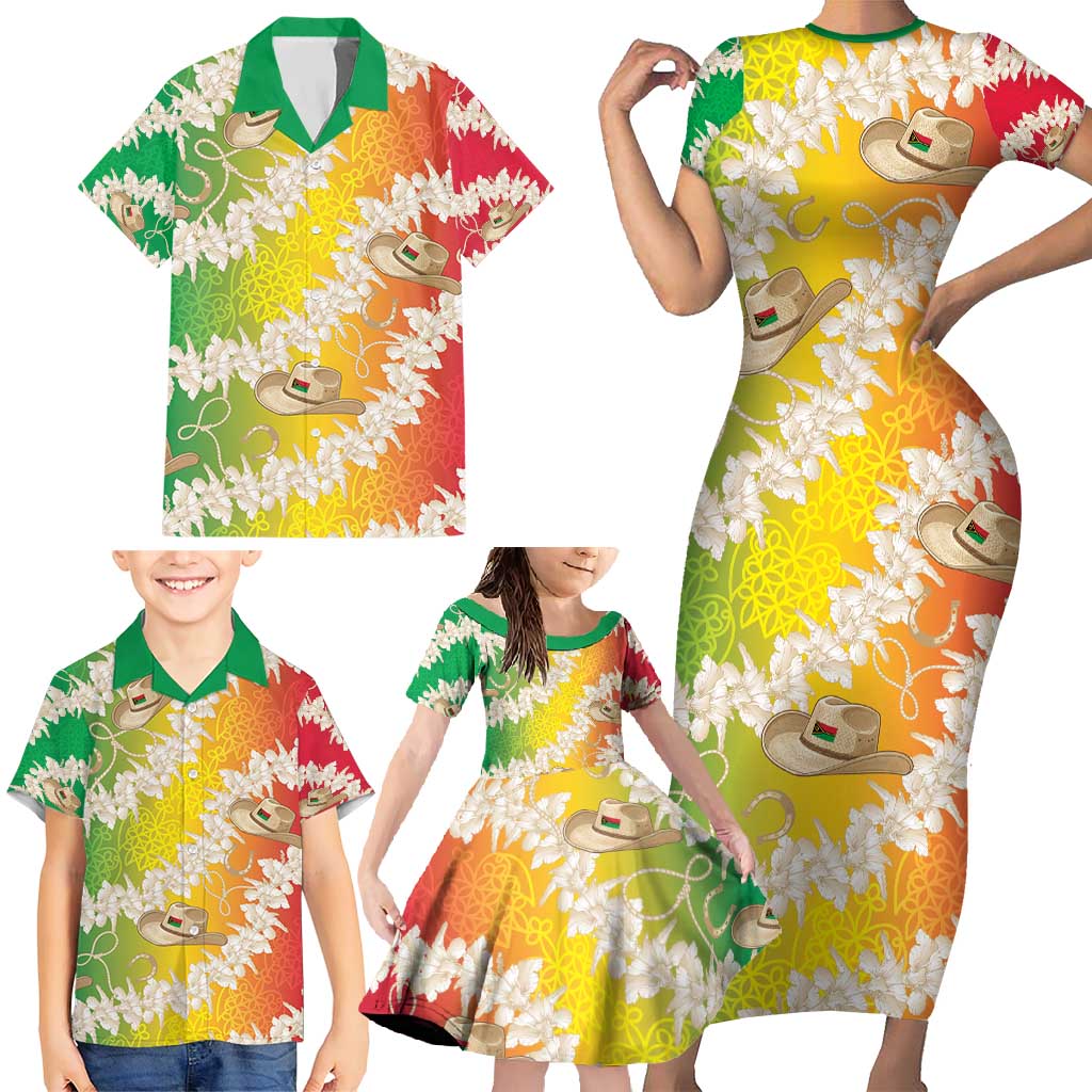 Vanuatu Cowboy Family Matching Short Sleeve Bodycon Dress and Hawaiian Shirt Straw Hats Hibiscus With Sand Drawing LT14 - Polynesian Pride