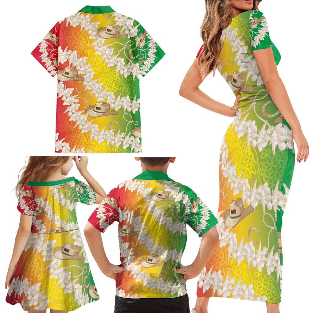 Vanuatu Cowboy Family Matching Short Sleeve Bodycon Dress and Hawaiian Shirt Straw Hats Hibiscus With Sand Drawing LT14 - Polynesian Pride