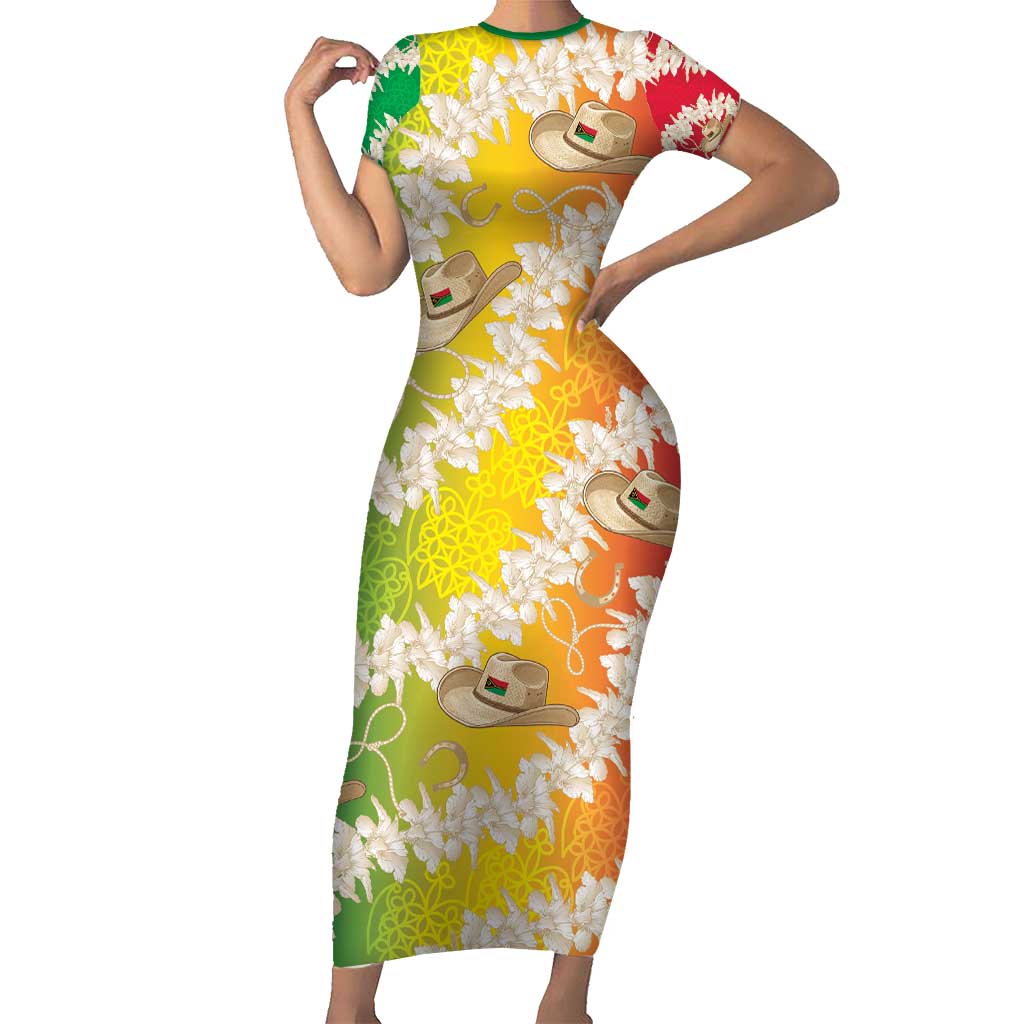 Vanuatu Cowboy Family Matching Short Sleeve Bodycon Dress and Hawaiian Shirt Straw Hats Hibiscus With Sand Drawing LT14 Mom's Dress Reggae - Polynesian Pride