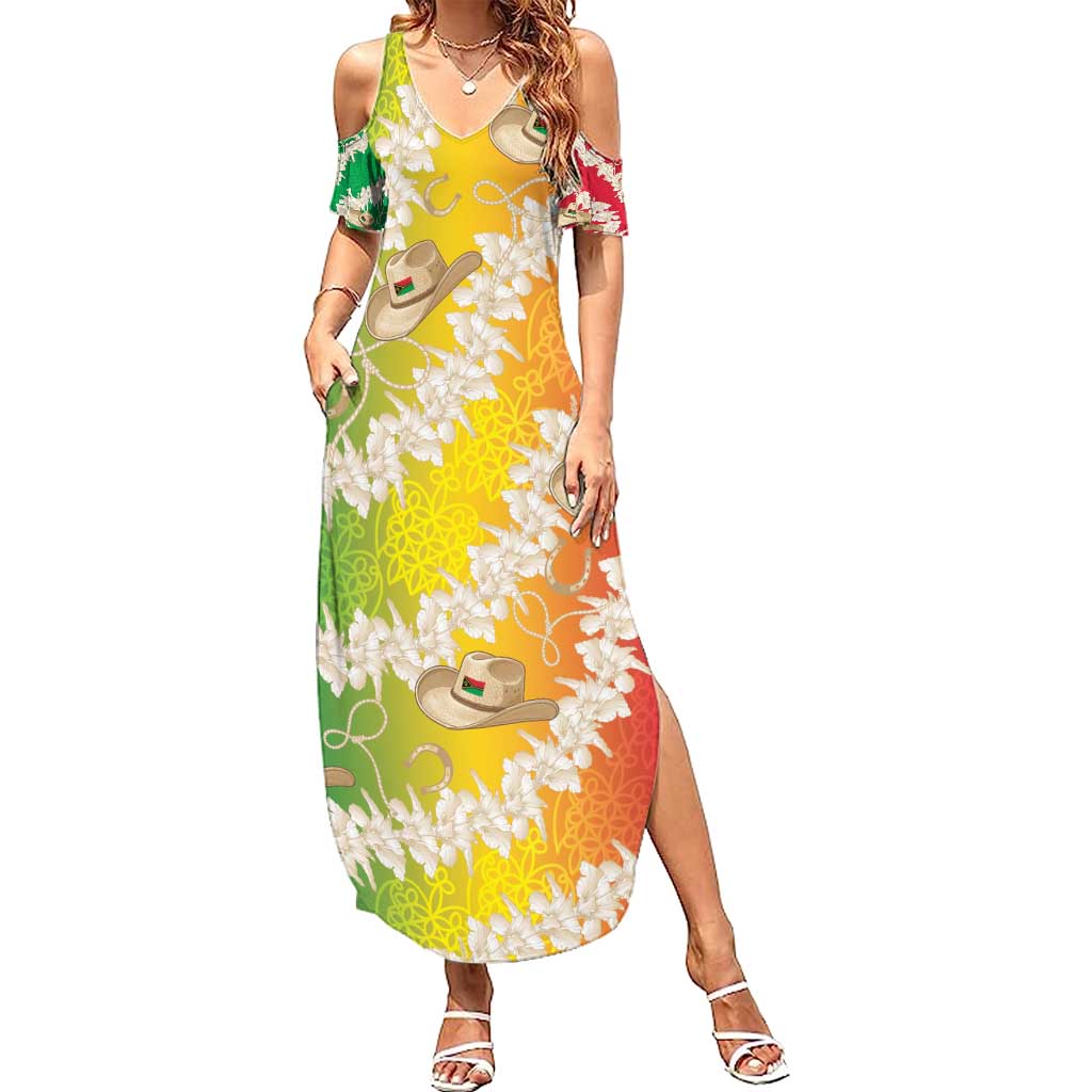 Vanuatu Cowboy Family Matching Summer Maxi Dress and Hawaiian Shirt Straw Hats Hibiscus With Sand Drawing LT14 Mom's Dress Reggae - Polynesian Pride