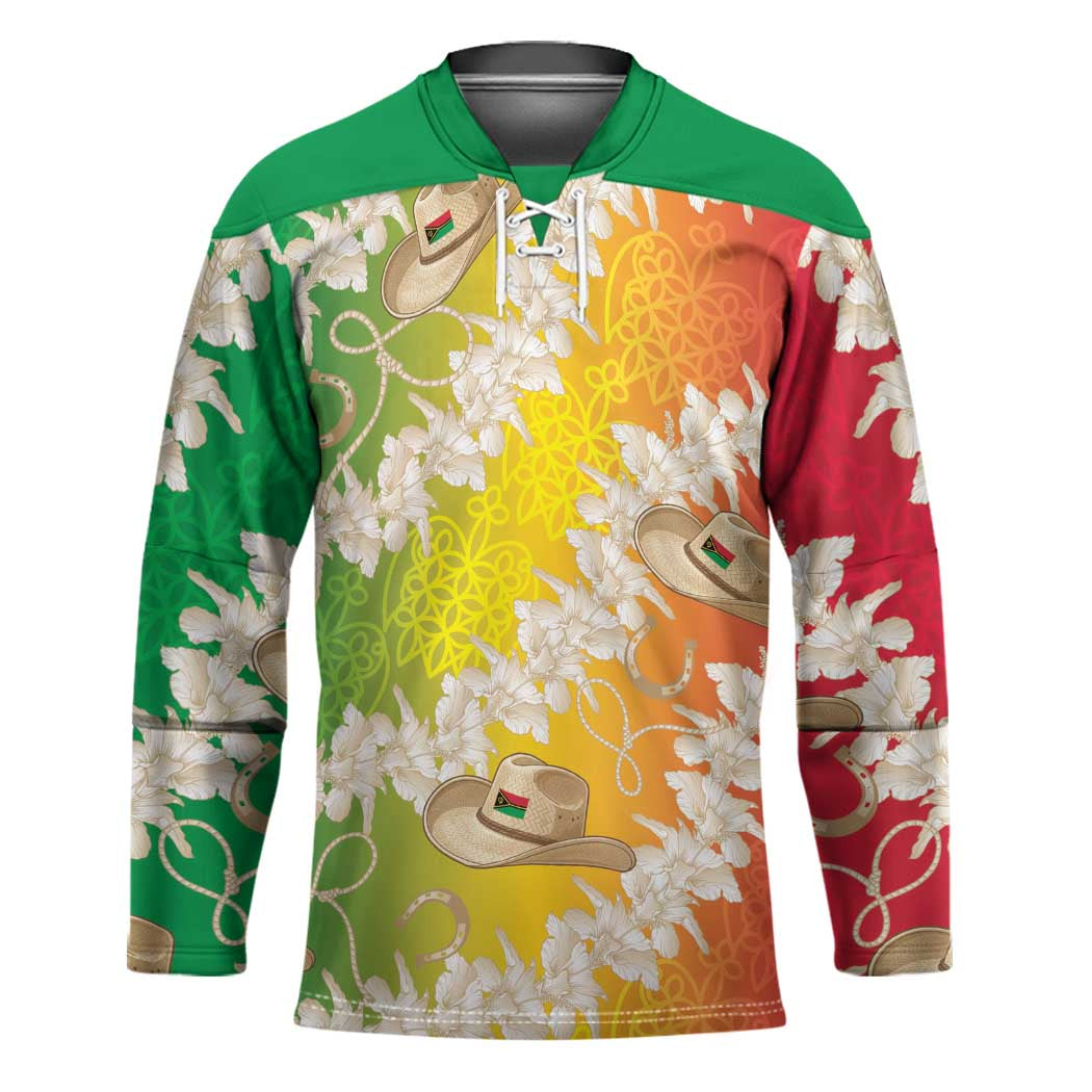 Vanuatu Cowboy Hockey Jersey Straw Hats Hibiscus With Sand Drawing - Polynesian Pride