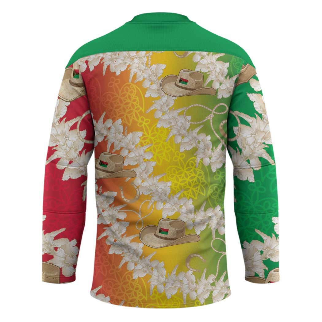 Vanuatu Cowboy Hockey Jersey Straw Hats Hibiscus With Sand Drawing - Polynesian Pride