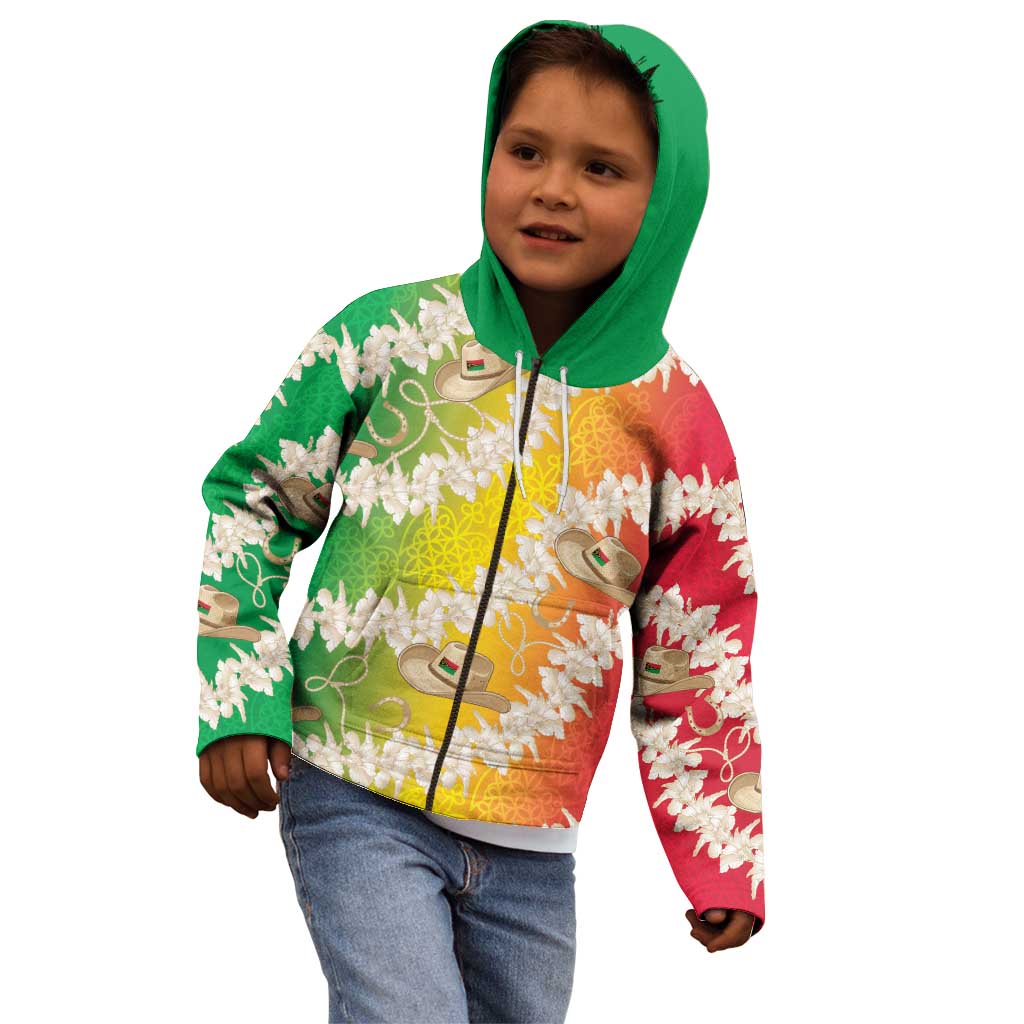 Vanuatu Cowboy Kid Hoodie Straw Hats Hibiscus With Sand Drawing - Polynesian Pride
