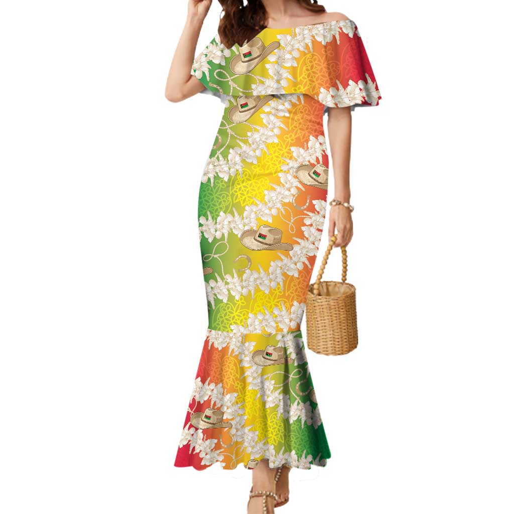 Vanuatu Cowboy Mermaid Dress Straw Hats Hibiscus With Sand Drawing - Polynesian Pride