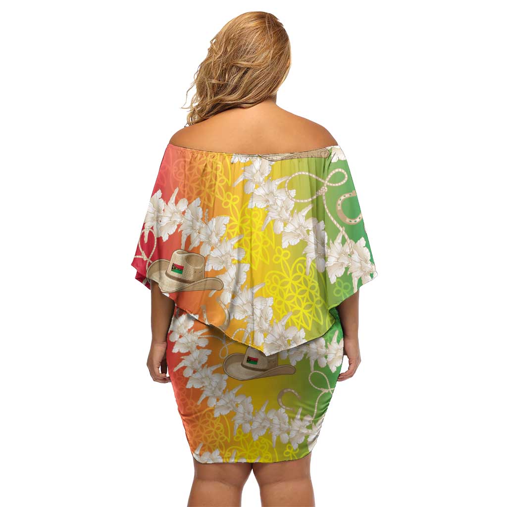 Vanuatu Cowboy Off Shoulder Short Dress Straw Hats Hibiscus With Sand Drawing LT14 - Polynesian Pride