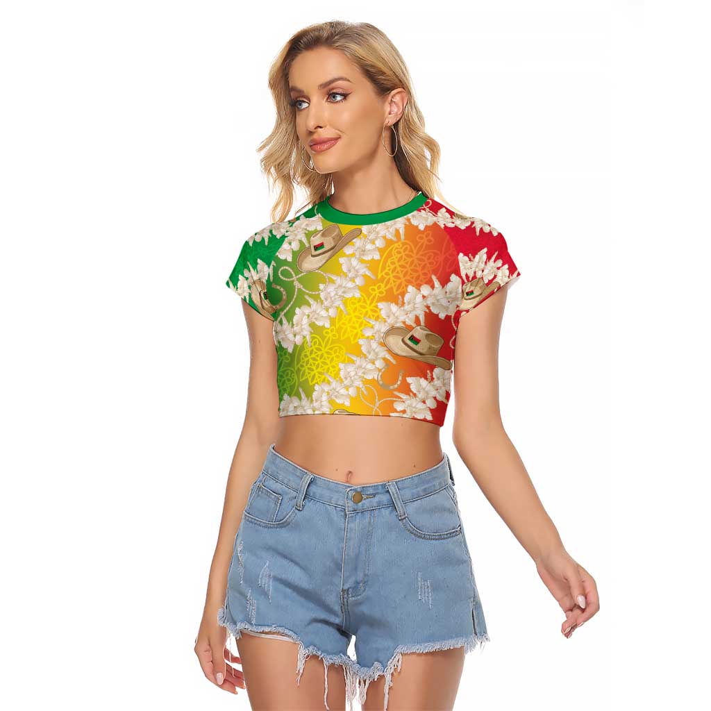 Vanuatu Cowboy Raglan Cropped T Shirt Straw Hats Hibiscus With Sand Drawing - Polynesian Pride