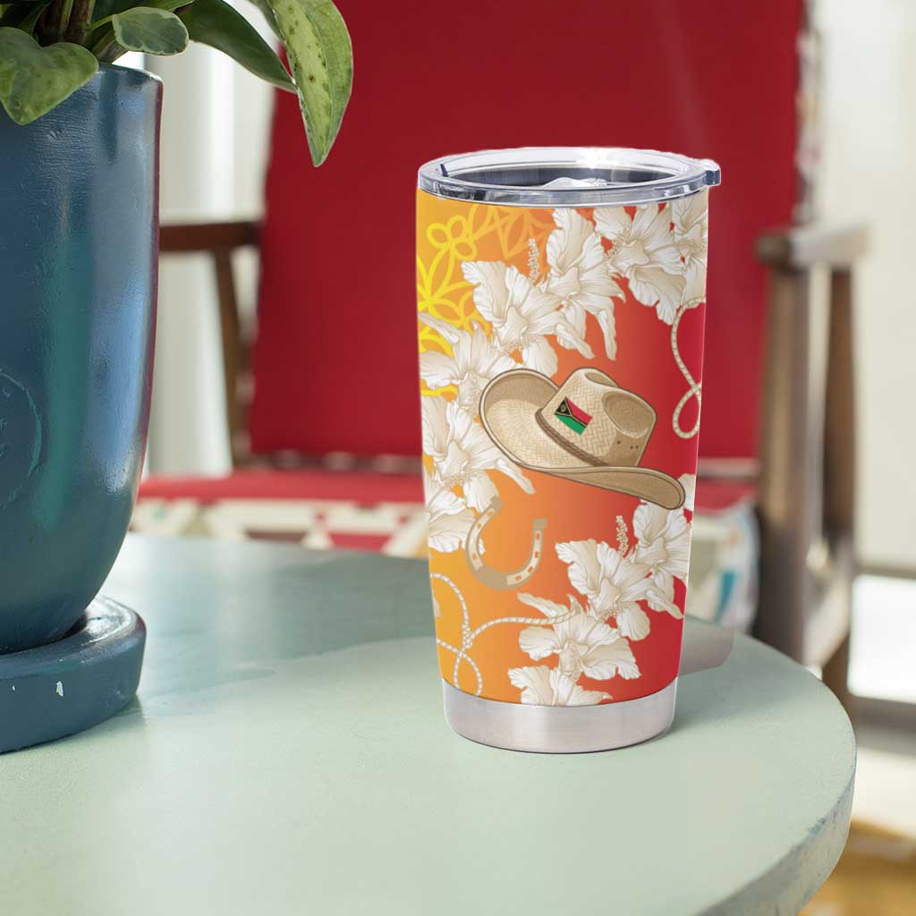 Vanuatu Cowboy Tumbler Cup Straw Hats Hibiscus With Sand Drawing - Polynesian Pride