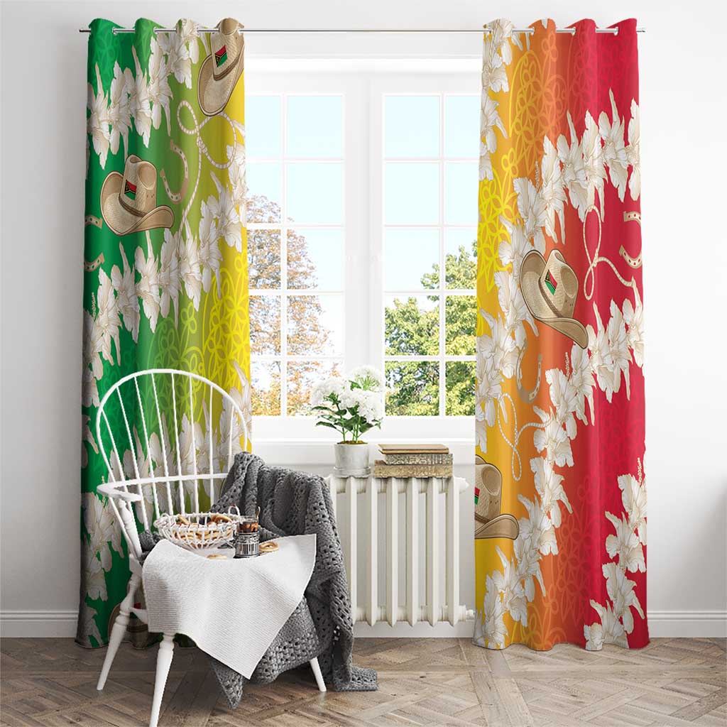 Vanuatu Cowboy Window Curtain Straw Hats Hibiscus With Sand Drawing - Polynesian Pride