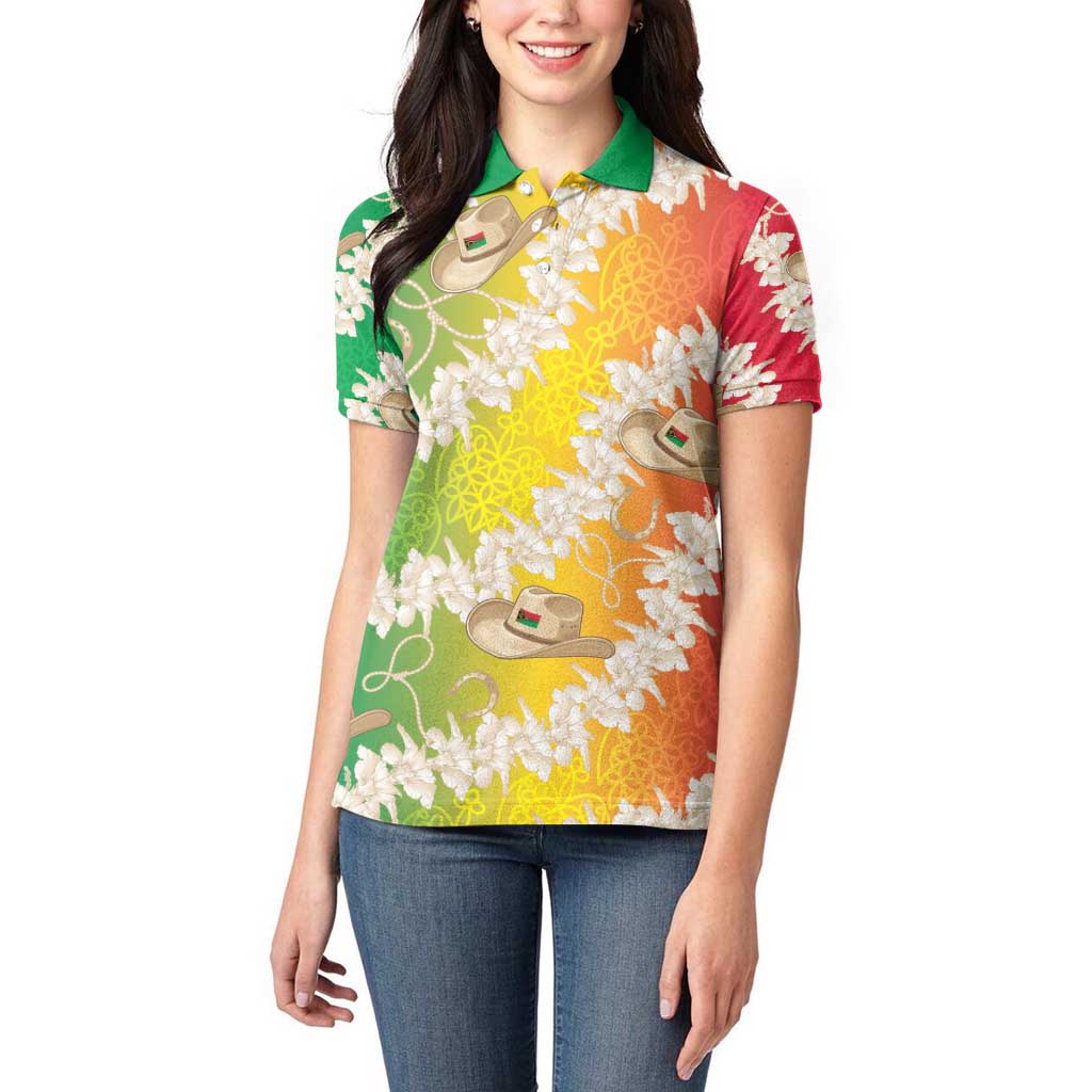 Vanuatu Cowboy Women Polo Shirt Straw Hats Hibiscus With Sand Drawing - Polynesian Pride