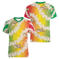 Vanuatu Cowboy Women V-Neck T-Shirt Straw Hats Hibiscus With Sand Drawing - Polynesian Pride