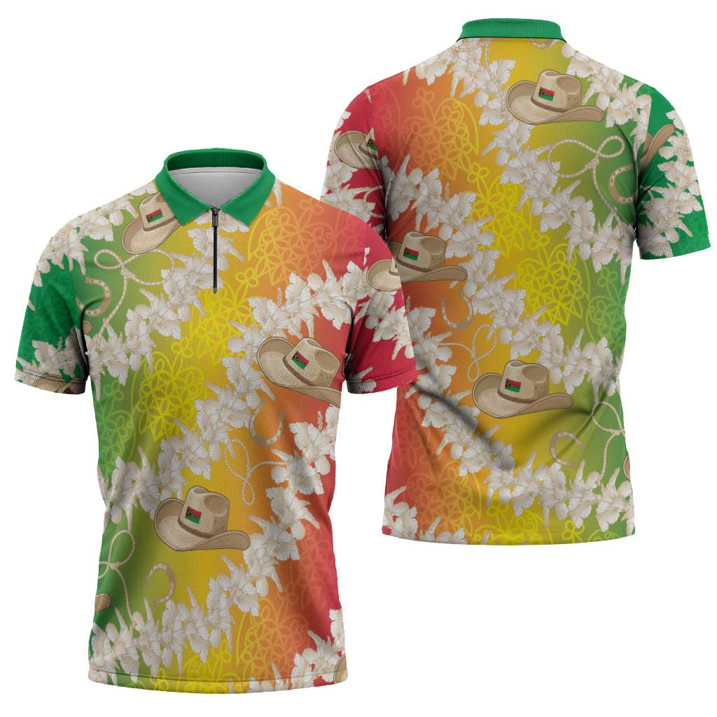Vanuatu Cowboy Zipper Polo Shirt Straw Hats Hibiscus With Sand Drawing - Polynesian Pride