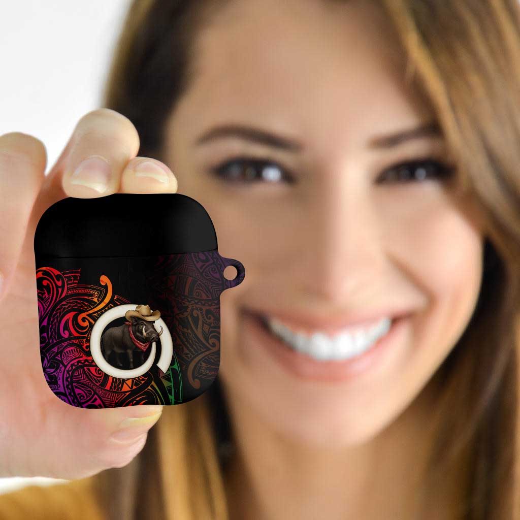 Vanuatu Boar Cowboy AirPods Case Tusk Gradient Polynesian Pattern - Polynesian Pride
