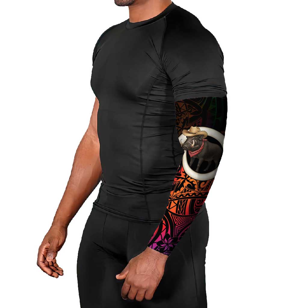 Vanuatu Boar Cowboy Arm Sleeves Tusk Gradient Polynesian Pattern - Polynesian Pride