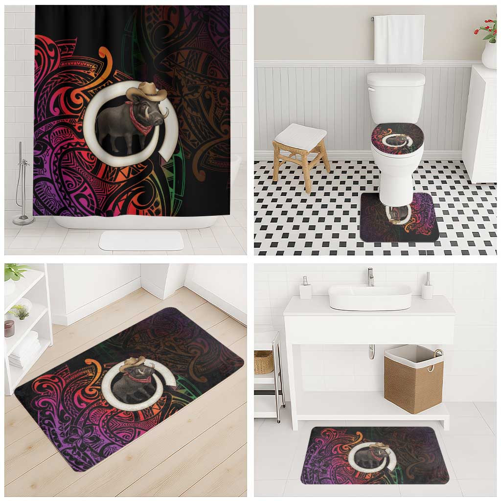 Vanuatu Boar Cowboy Bathroom Set Tusk Gradient Polynesian Pattern - Polynesian Pride