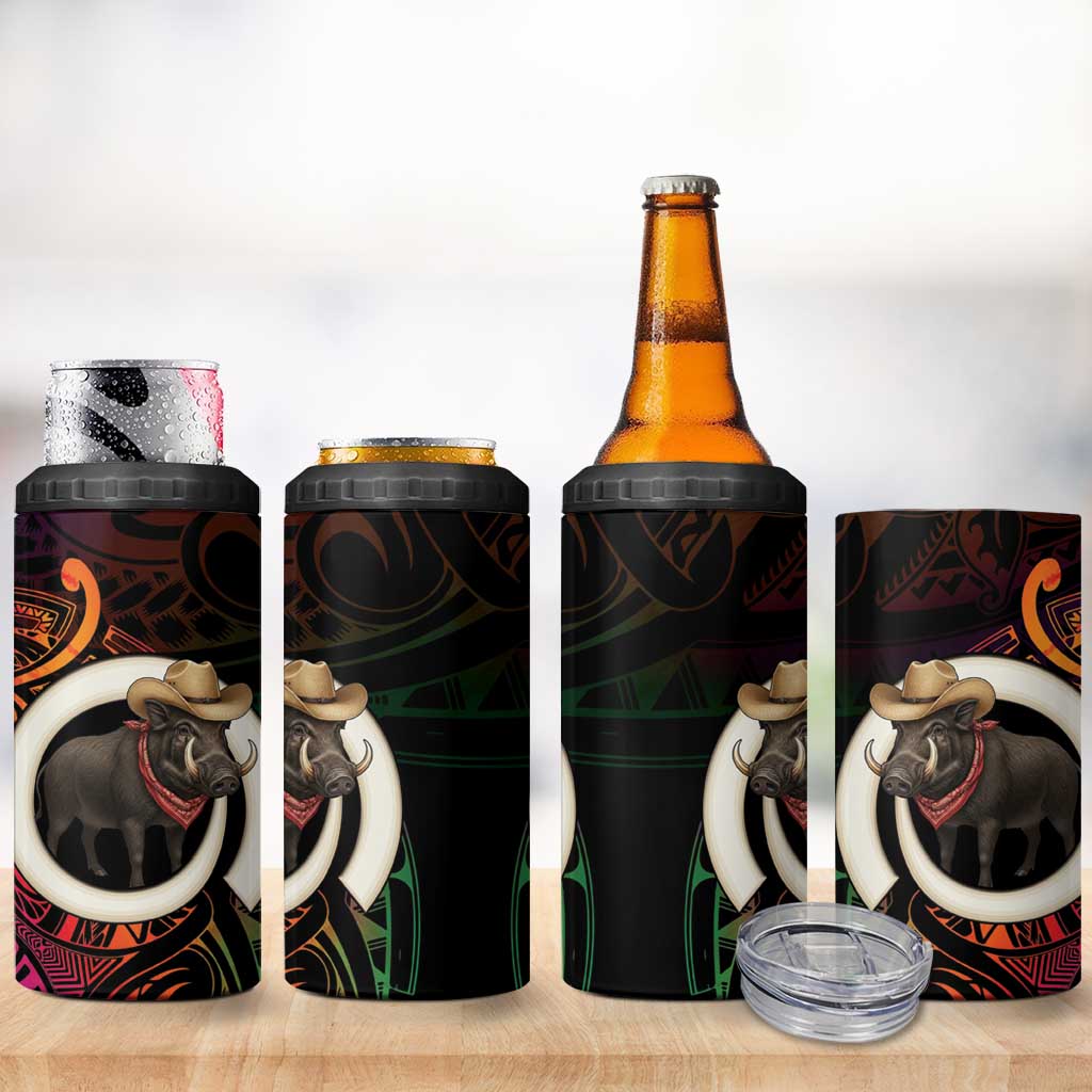 Vanuatu Boar Cowboy 4 in 1 Can Cooler Tumbler Tusk Gradient Polynesian Pattern - Polynesian Pride