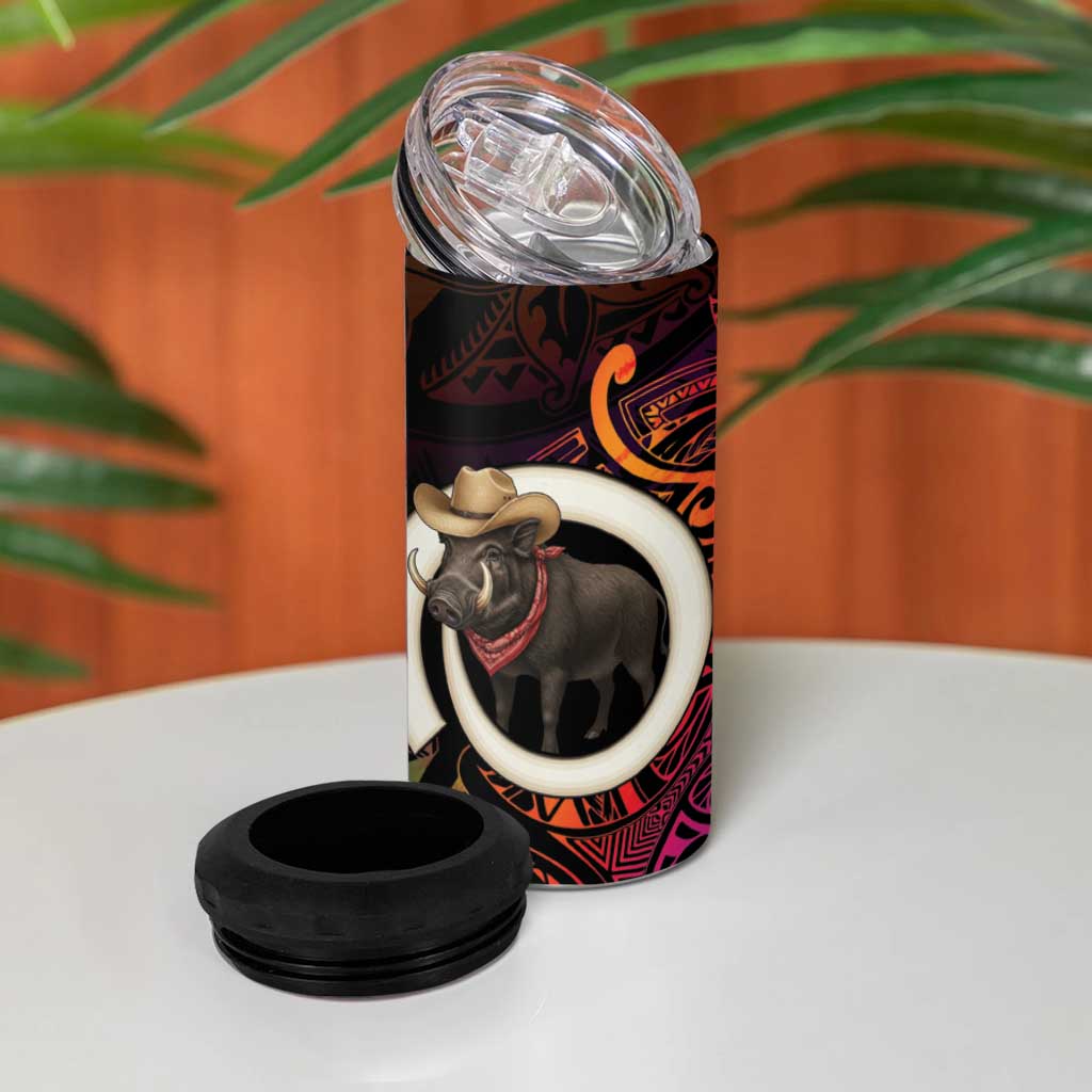 Vanuatu Boar Cowboy 4 in 1 Can Cooler Tumbler Tusk Gradient Polynesian Pattern - Polynesian Pride