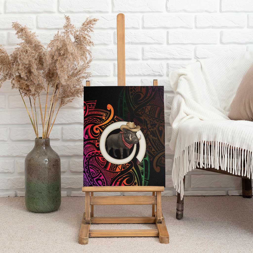 Vanuatu Boar Cowboy Canvas Wall Art Tusk Gradient Polynesian Pattern - Polynesian Pride