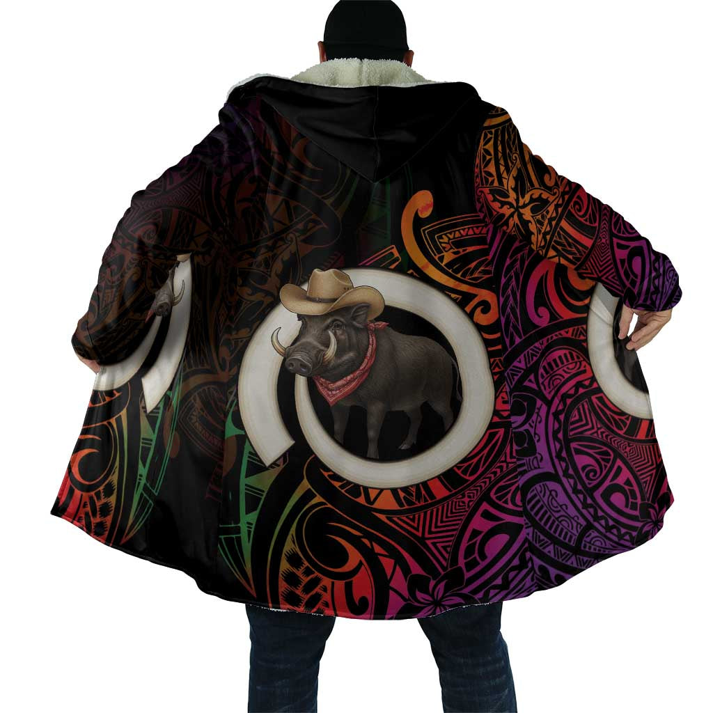 Vanuatu Boar Cowboy Cloak Tusk Gradient Polynesian Pattern - Polynesian Pride