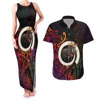 Vanuatu Boar Cowboy Couples Matching Tank Maxi Dress and Hawaiian Shirt Tusk Gradient Polynesian Pattern - Polynesian Pride