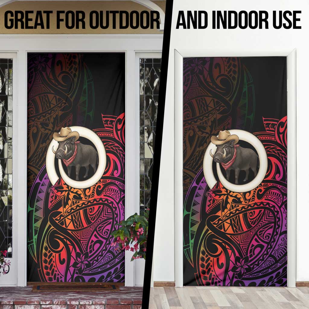Vanuatu Boar Cowboy Door Cover Tusk Gradient Polynesian Pattern - Polynesian Pride