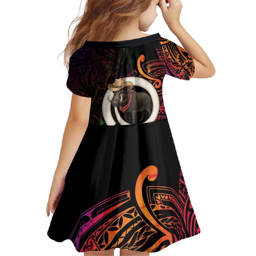 Vanuatu Boar Cowboy Family Matching Long Sleeve Bodycon Dress and Hawaiian Shirt Tusk Gradient Polynesian Pattern - Polynesian Pride