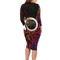 Vanuatu Boar Cowboy Family Matching Long Sleeve Bodycon Dress and Hawaiian Shirt Tusk Gradient Polynesian Pattern - Polynesian Pride