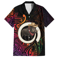 Vanuatu Boar Cowboy Family Matching Off The Shoulder Long Sleeve Dress and Hawaiian Shirt Tusk Gradient Polynesian Pattern - Polynesian Pride