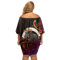 Vanuatu Boar Cowboy Family Matching Off Shoulder Short Dress and Hawaiian Shirt Tusk Gradient Polynesian Pattern LT14 - Polynesian Pride