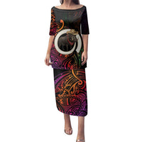 Vanuatu Boar Cowboy Family Matching Puletasi and Hawaiian Shirt Tusk Gradient Polynesian Pattern - Polynesian Pride