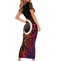 Vanuatu Boar Cowboy Family Matching Short Sleeve Bodycon Dress and Hawaiian Shirt Tusk Gradient Polynesian Pattern - Polynesian Pride