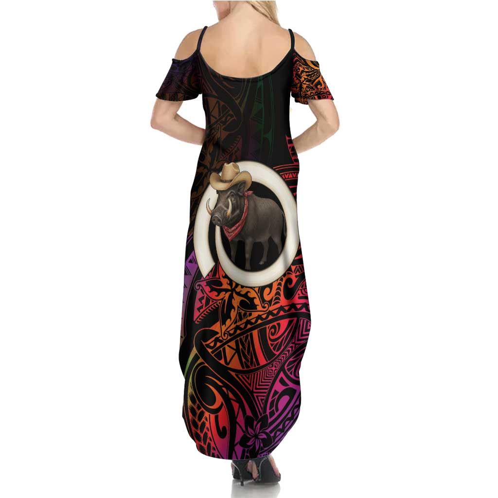Vanuatu Boar Cowboy Family Matching Summer Maxi Dress and Hawaiian Shirt Tusk Gradient Polynesian Pattern - Polynesian Pride
