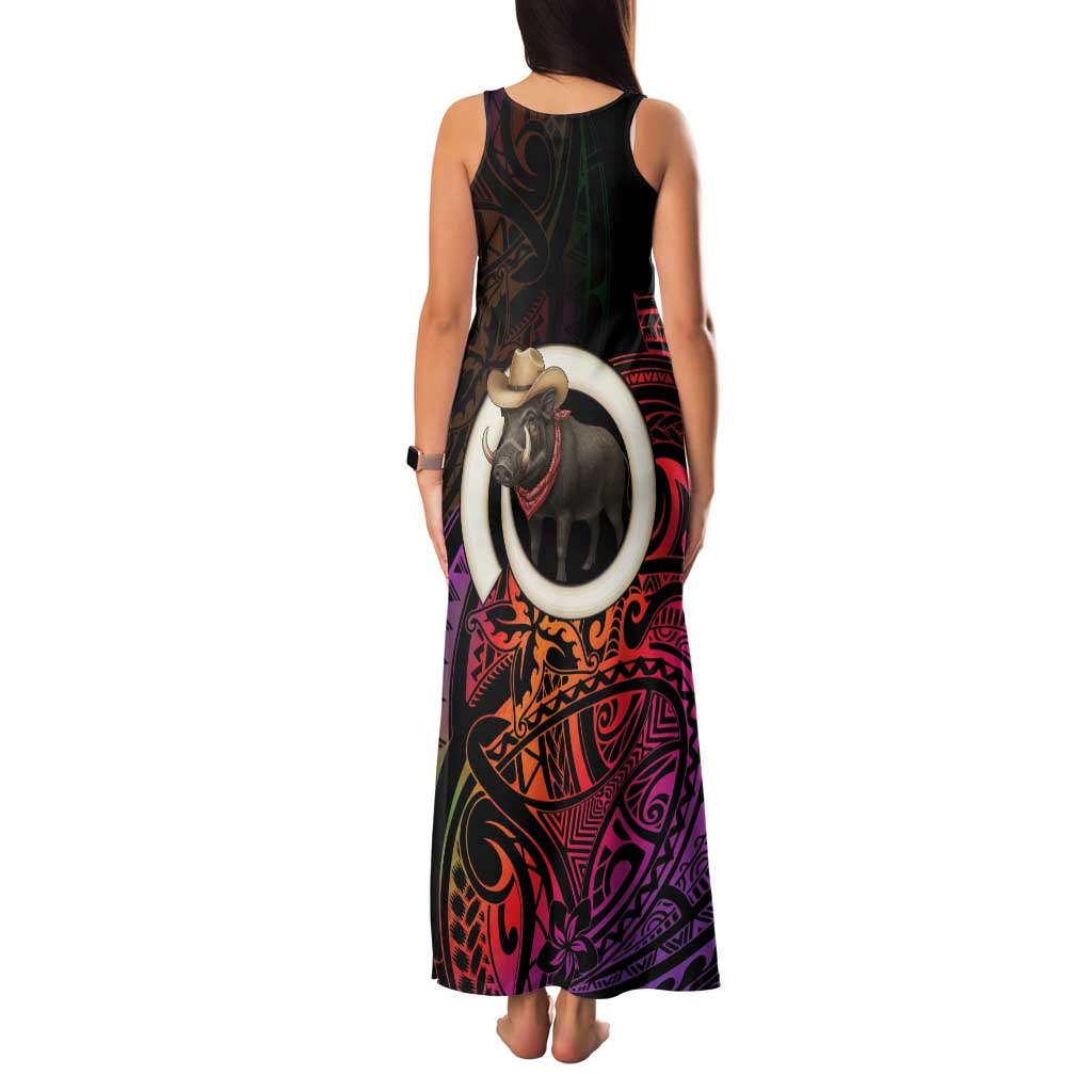Vanuatu Boar Cowboy Family Matching Tank Maxi Dress and Hawaiian Shirt Tusk Gradient Polynesian Pattern - Polynesian Pride