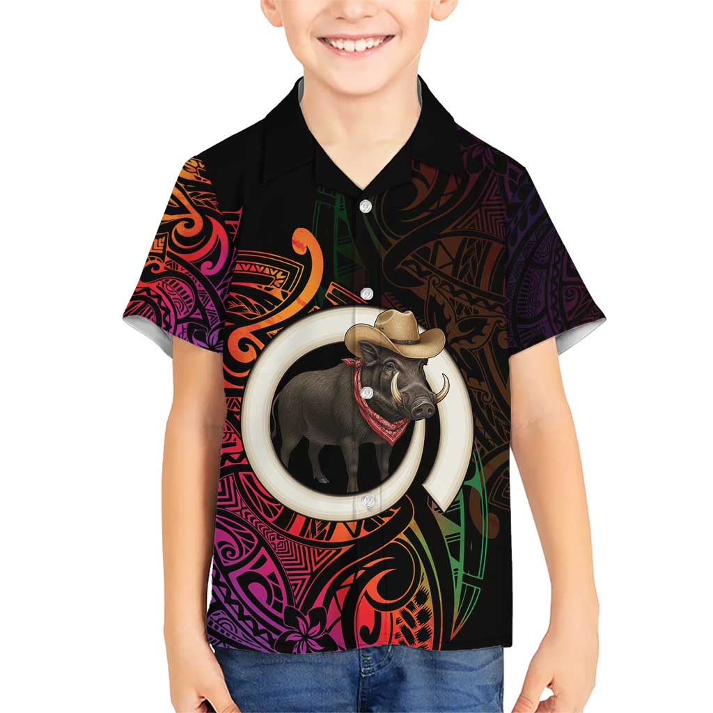 Vanuatu Boar Cowboy Hawaiian Shirt Tusk Gradient Polynesian Pattern - Polynesian Pride