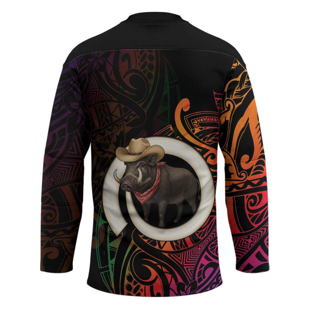 Vanuatu Boar Cowboy Hockey Jersey Tusk Gradient Polynesian Pattern - Polynesian Pride