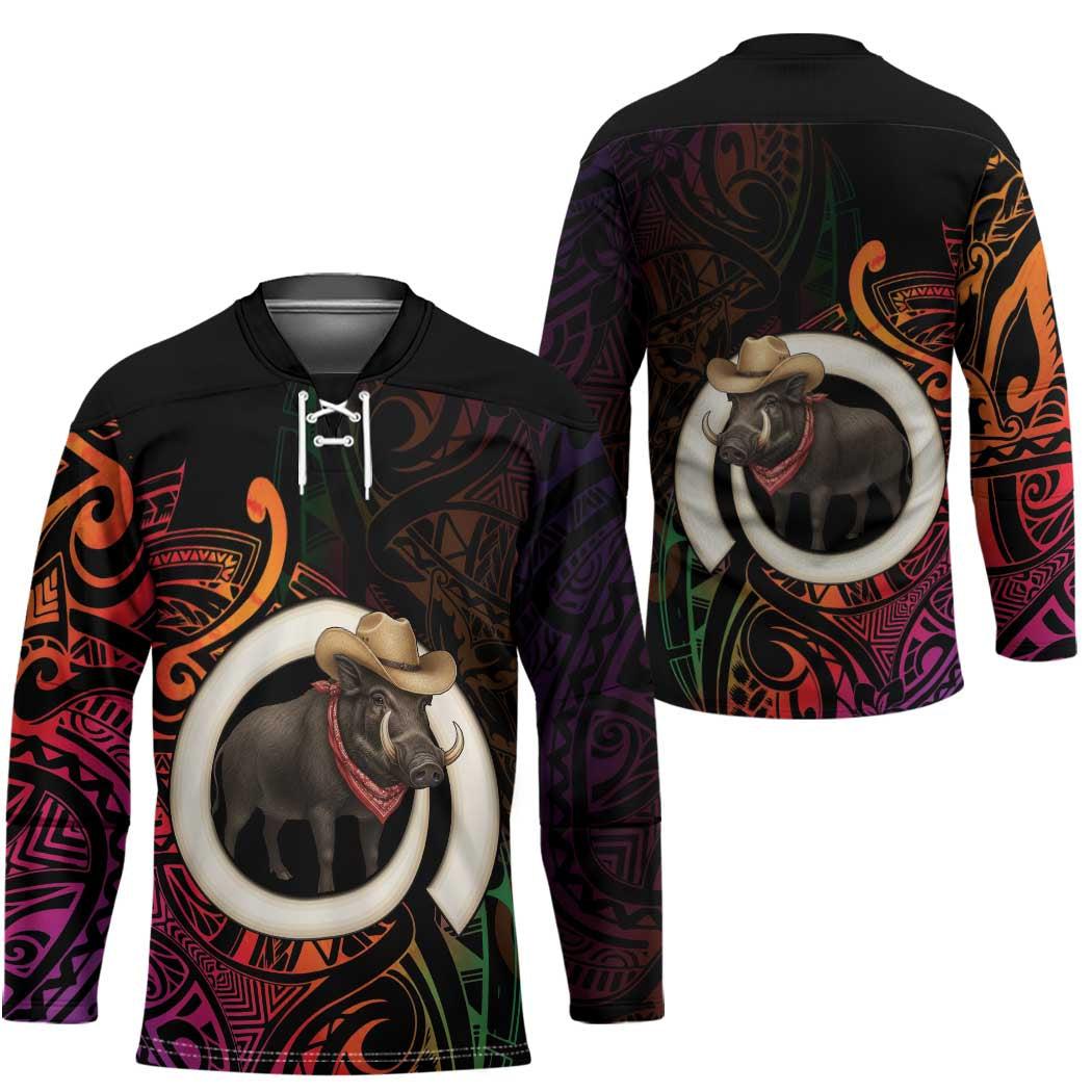 Vanuatu Boar Cowboy Hockey Jersey Tusk Gradient Polynesian Pattern - Polynesian Pride