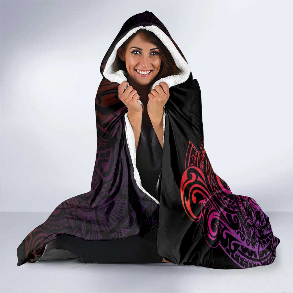 Vanuatu Boar Cowboy Hooded Blanket Tusk Gradient Polynesian Pattern - Polynesian Pride