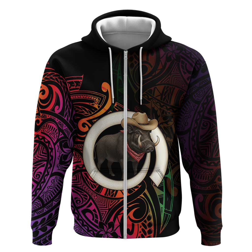 Vanuatu Boar Cowboy Hoodie Tusk Gradient Polynesian Pattern - Polynesian Pride