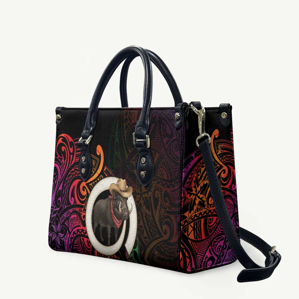 Vanuatu Boar Cowboy Leather Bag Tusk Gradient Polynesian Pattern - Polynesian Pride