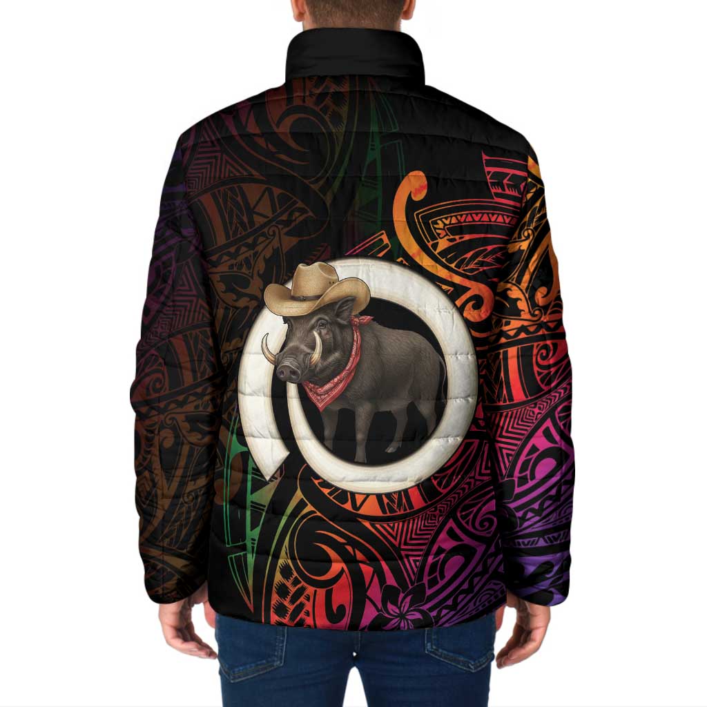 Vanuatu Boar Cowboy Padded Jacket Tusk Gradient Polynesian Pattern - Polynesian Pride