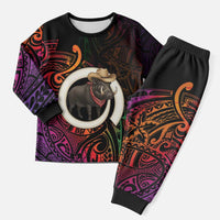 Vanuatu Boar Cowboy Christmas Pajama Set Tusk Gradient Polynesian Pattern - Polynesian Pride
