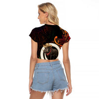 Vanuatu Boar Cowboy Raglan Cropped T Shirt Tusk Gradient Polynesian Pattern - Polynesian Pride