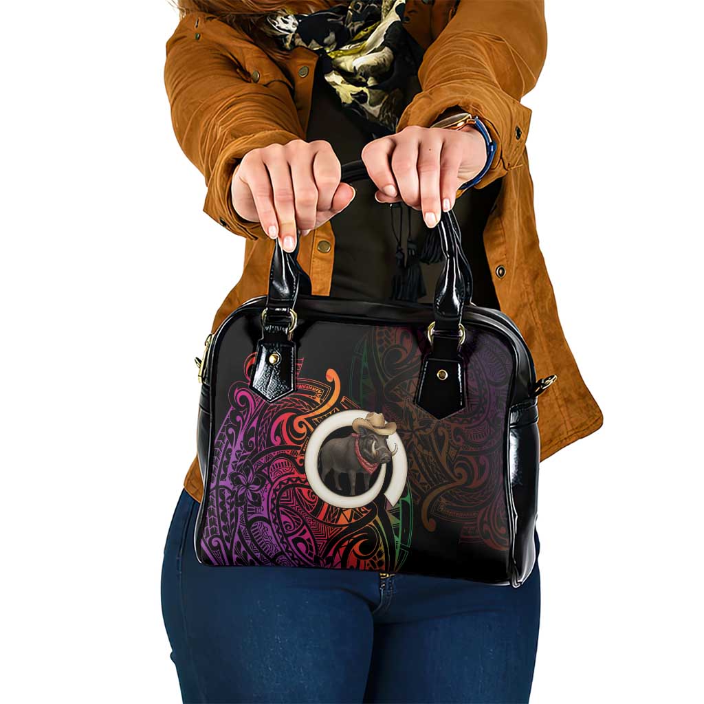 Vanuatu Boar Cowboy Shoulder Handbag Tusk Gradient Polynesian Pattern - Polynesian Pride