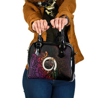 Vanuatu Boar Cowboy Shoulder Handbag Tusk Gradient Polynesian Pattern - Polynesian Pride