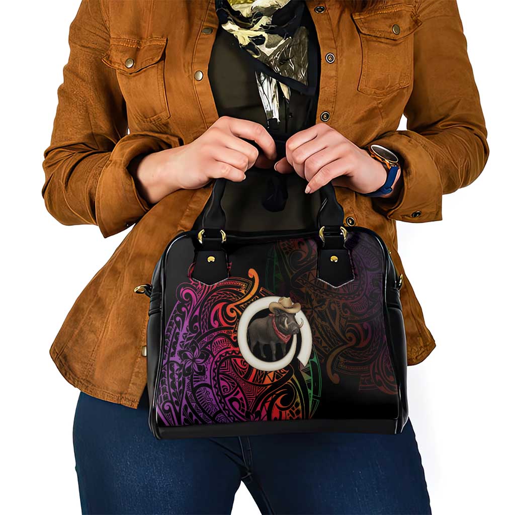 Vanuatu Boar Cowboy Shoulder Handbag Tusk Gradient Polynesian Pattern - Polynesian Pride