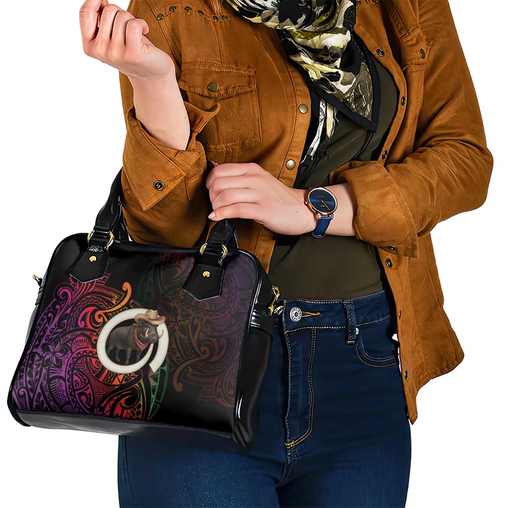 Vanuatu Boar Cowboy Shoulder Handbag Tusk Gradient Polynesian Pattern - Polynesian Pride
