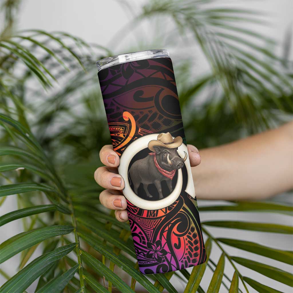 Vanuatu Boar Cowboy Skinny Tumbler Tusk Gradient Polynesian Pattern - Polynesian Pride