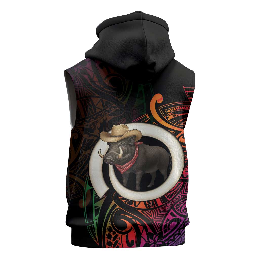 Vanuatu Boar Cowboy Sleeveless Hoodie Tusk Gradient Polynesian Pattern LT14 - Polynesian Pride